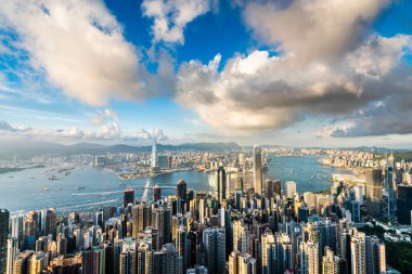 Hong Kong 'da Victoria' s Peak 'ten Hong Kong' un panoramik görüntüsü.