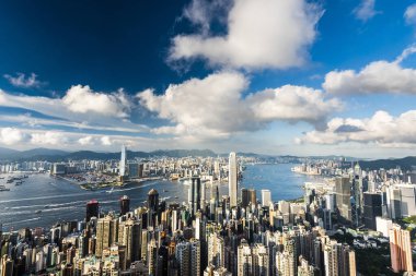 Hong Kong 'da Victoria' s Peak 'ten Hong Kong' un panoramik görüntüsü.
