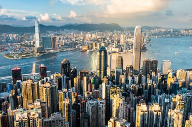 Victoria tepesinden Hong Kong 'un panoramik görüntüsü.