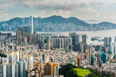 Hong Kong Kowloon Kalabalık Binalarının Panorama hava görüntüsü