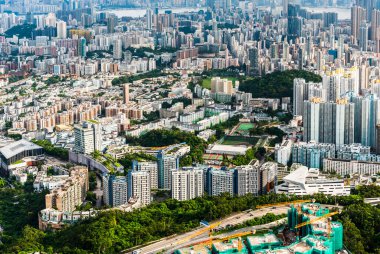 Hong Kong Kowloon Kalabalık Binalarının Panorama hava görüntüsü