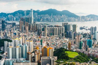 Hong Kong Kowloon Kalabalık Binalarının Panorama hava görüntüsü