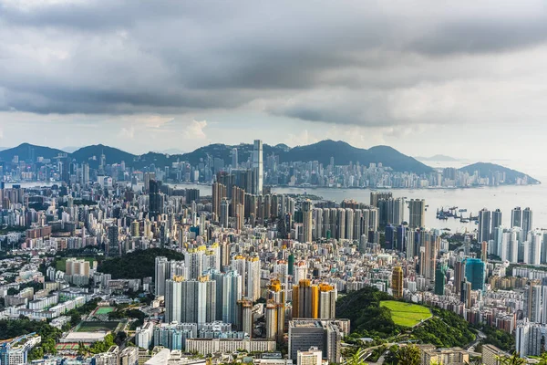 Hong Kong Kowloon Kalabalık Binalarının Panorama hava görüntüsü