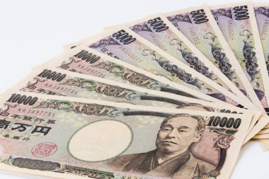 Japon para birimi yen banknotlarının yakın plan çekimi