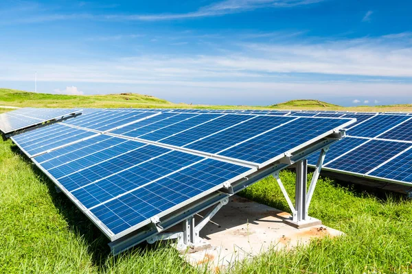 photovoltaic panels for renewable electrical energy production with blue sky background in Penghu, Taiwan.