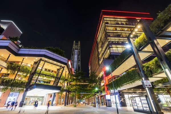 Vista Baixo Ângulo Edifícios Comerciais Modernos Noite Distrito Xinyi Taipé — Fotografia de Stock