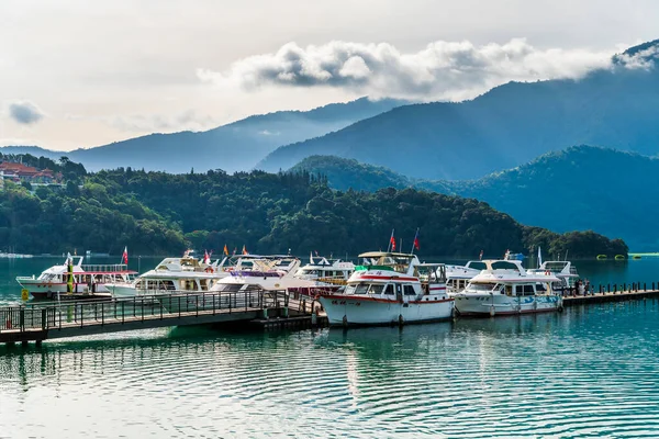 Yachts Marina Sun Moon Lake Pela Manhã Famosa Atração Nantou — Fotografia de Stock