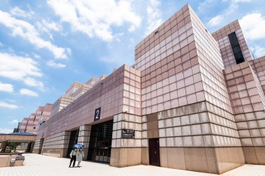 Taipei 101 gökdeleni ve Taipei Dünya Ticaret Merkezi binası Xinyi Financial District Taipei, Tayvan.