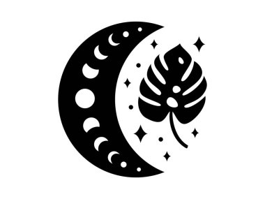 Beyaz arka planda izole edilmiş bir canavarı olan Boho hilal ayı. Poster veya afiş için vektör illüstrasyonu