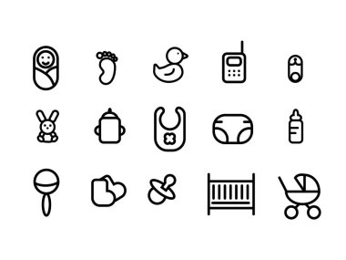 Bebek odası için bir dizi taslak simgesi. Kart veya poster için vektör stok illüstrasyonu