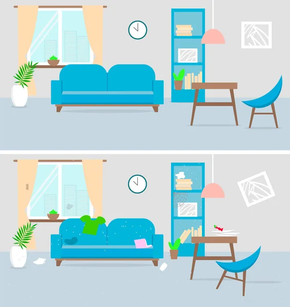 Woonkamer Voor Het Schoonmaken Schoonmaakdienst Vlakke Stijl Vector Stock Illustratie — Stockvector