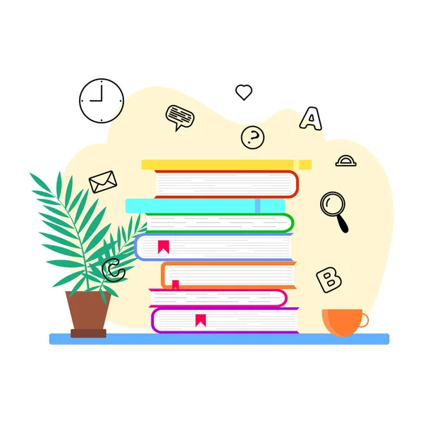 Stack Books Flat Style Self Education Concept Vector Stock Illustration — Stock Vector