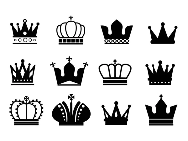 Black Crown Set Flat Icon Isolated White Background Vector Stock — Stock Vector