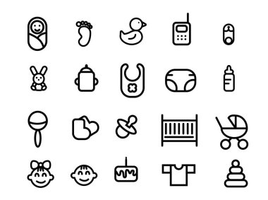 Bebek odası için bir dizi taslak simgesi. Kart ve poster için vektör stok illüstrasyonu