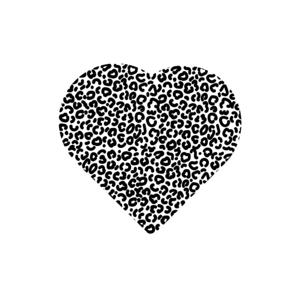 Icona del cuore con stampa leopardata. Colore nero. Cuore animale amore pet concept. Illustrazione stock vettoriale per banne — Vettoriale Stock