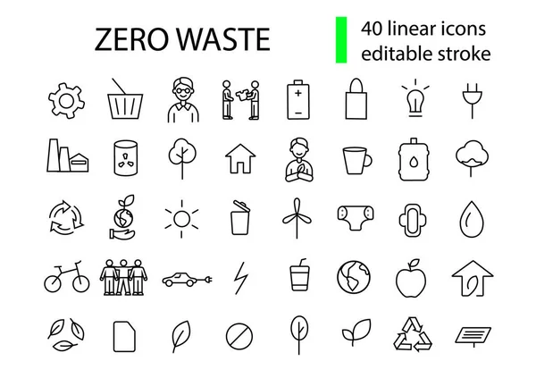 Noll Avfall Kontur Ikoner Som Planet Bryr Sig Anpassningsbar Linjär — Stock vektor
