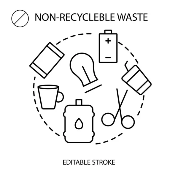 Icke Återvinningsbar Skräp Insamling Kontur Ikon Sopsortering Redigerbar Stroke Isolerad — Stock vektor