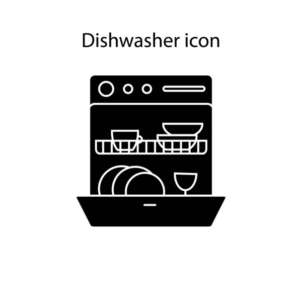 Membuka Dishwasher Dengan Ikon Mesin Terbang Mesin Rumah Tangga Simbol - Stok Vektor