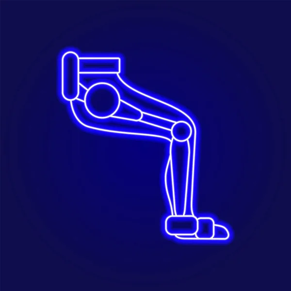 Muscular leg with exoskeleton outline icon. Futuristic medicine. Rehabilitation help. Blue neon contour symbol — Stock Vector