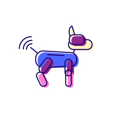 Gelecekçi robot köpek renk ikonu. İnternet 'ten telsiz kontrolü. Siber punk fikri. Bio-robot aletleri. Düz sembol. İzole vektör stok illüstrasyonu