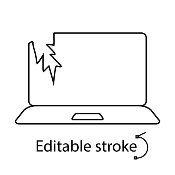 부러진 노트북 디스플레이 아이콘 노트북 선형의 등고선 뇌졸중 — 스톡 벡터