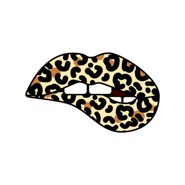 Bitting Lips Leopard Print Cheetah Design Isolated Vector Illustration Trendy — Stock Vector