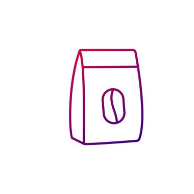 Kahve keseleri ana hatları simgesidir. Fasulye paketi. Mor gradyan sembolü. İzole vektör illüstrasyonu