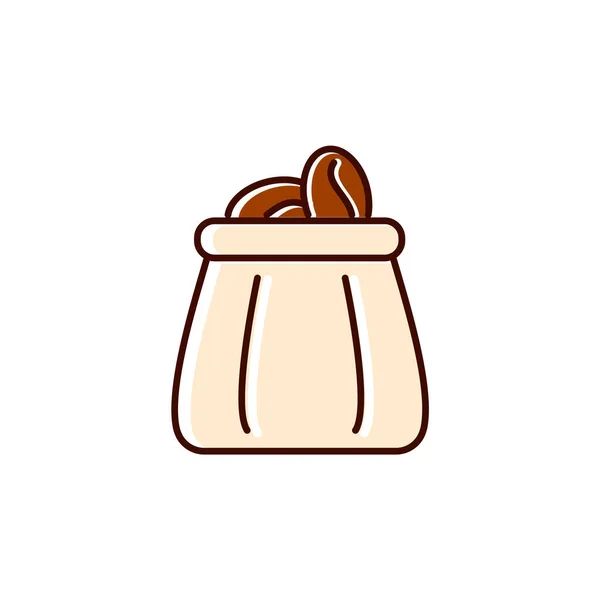 Bolsa con granos de café icono plano. Símbolo de color. Ilustración vectorial aislada — Archivo Imágenes Vectoriales