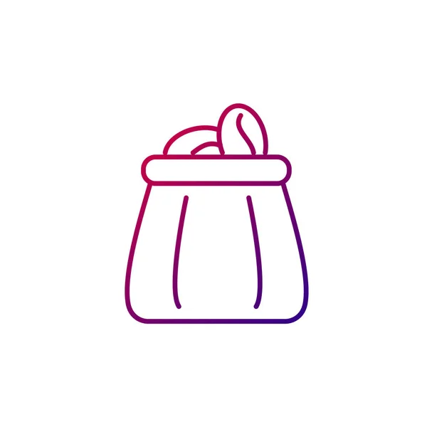 Tasche Mit Kaffeebohnen Umreißen Symbol Violettes Gradientensymbol Isolierte Vektoraktiendarstellung — Stockvektor