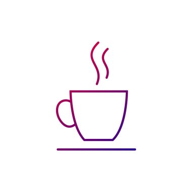 Bir fincan sıcak içecek taslak ikonu. Kahve kupası. Mor gradyan sembolü. İzole vektör stok illüstrasyonu