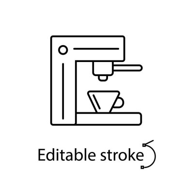 Espresso makinesi taslak ikonu dolduruluyor. Kahve ve kahve malzemeleri. Özelleştirilebilir doğrusal kontur sembolü. Düzenlenebilir felç. İzole vektör stok illüstrasyonu