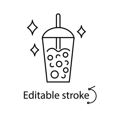 Milk bubble tea outline icon. Taiwanese popular drink. Street food. Customizable linear contour symbol. Editable stroke. Isolated vector stock illustration