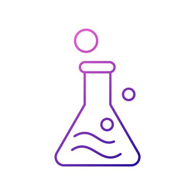 Flask with chemical reaction outline icon. Synthetic fabric feature. Textile industry. Gradient symbol. Isolated vector stock illustration