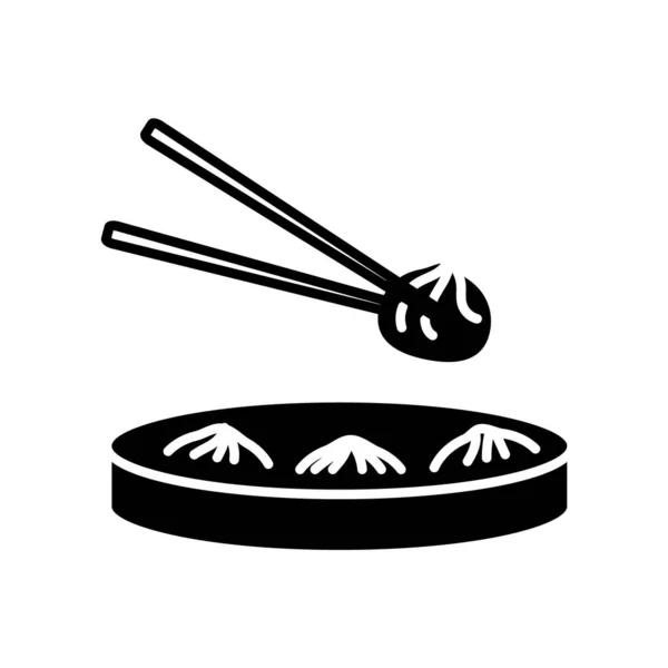 Soup Dumplings Bamboo Basket Glyph Icon Steamed Xiao Long Taiwanese — Vector de stock