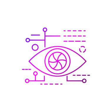 Cyberpunk eye outline icon. Future with robot technology. Bio-robot gadgets. Human high tech implants. Gradient linear purple contour symbol. Isolated vector stock illustration