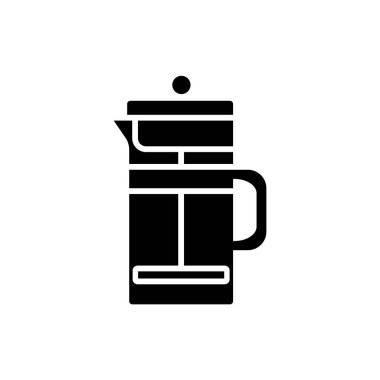 French press glyph icon. Coffee and tea equipment. Black silhouette symbol. Isolated vector stock illustration
