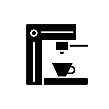 Tamping espresso machine glyph icon. Coffee and barista equipment. Black silhouette symbol. Isolated vector stock illustration