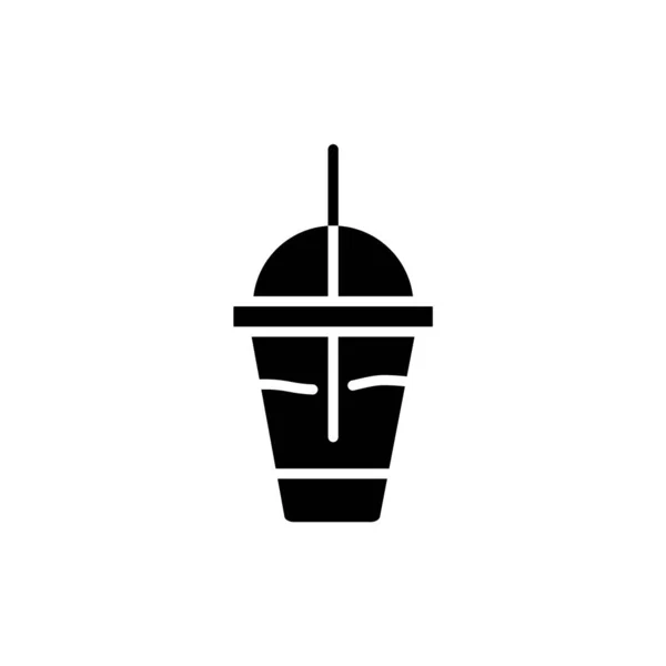 Cocktail Glass Straw Outline Icon Cold Tea Coffee Black Silhouette — 스톡 벡터