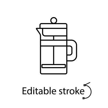Fransız basın ana hatları simgesi. Kahve ve çay ekipmanları. Özelleştirilebilir doğrusal kontur sembolü. Düzenlenebilir felç. İzole vektör stok illüstrasyonu