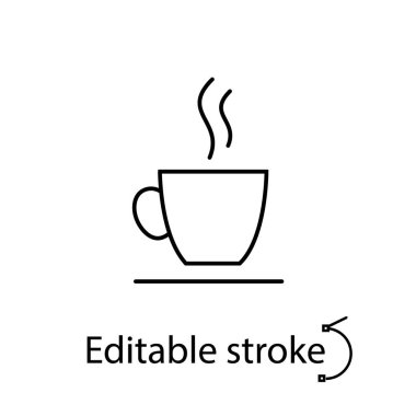 Bir fincan sıcak içecek taslak ikonu. Kahve kupası. Özelleştirilebilir doğrusal kontur sembolü. Düzenlenebilir felç. İzole vektör stok illüstrasyonu