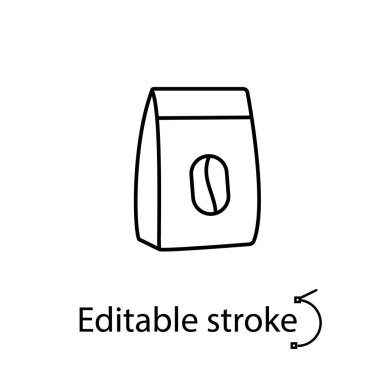 Kahve keseleri ana hatları simgesidir. Fasulye paketi. Özelleştirilebilir doğrusal kontur sembolü. Düzenlenebilir felç. İzole vektör stok illüstrasyonu