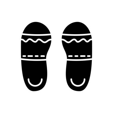 Tayvan terlikleri kabartma simgesi. Tayvan yürüyüş ayakkabıları. Doğu ayakkabıları. Asya malı. Siyah doldurulmuş sembol. İzole vektör stok illüstrasyonu
