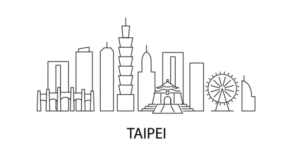 Taipei cityscape banner. Taiwan capital with attractions. Outline cityscape. Postcard. Isolated vector illustration —  Vetores de Stock