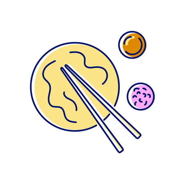 台湾の牛柔ミアンフラットアイコン 中華牛の麺に食べ物の棒とソース アジアのアイテム フルカラーのシンボル 分離ベクトルストックイラスト — ストックベクタ