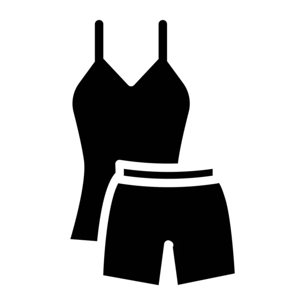 Woman Undershirt Shorts Suit Glyph Icon Homewear Sleepwear Black Filled — Stock Vector