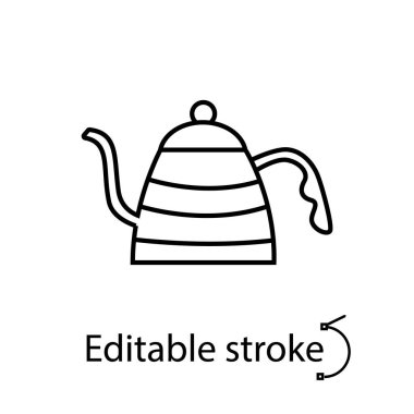 Kahve ısıtıcısı taslak ikonu. Özelleştirilebilir doğrusal kontur sembolü. Düzenlenebilir felç. İzole vektör stok illüstrasyonu