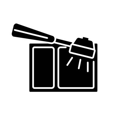 Kahve kasesi sembolü. İşlenmiş toprakları boşaltmak için konteyner. Siyah siluet sembolü. İzole vektör stok illüstrasyonu