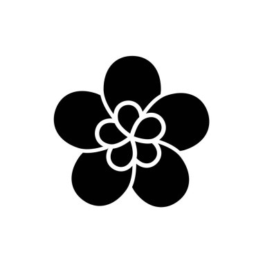 Tropik çiçek plumeria glyph ikonu. Maldivler doğası. Egzotik tatil. Siyah doldurulmuş sembol. İzole vektör stok illüstrasyonu