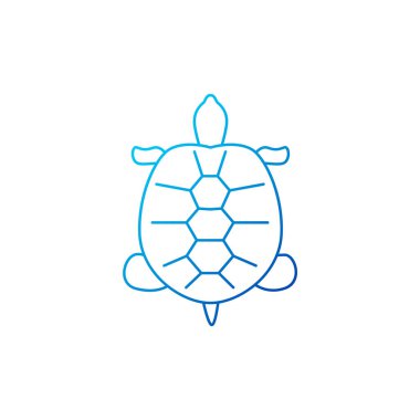 Kaplumbağa taslak simgesi. Maldivler deniz yaşamı. Mercan adası. Egzotik tatil. Mavi gradyan sembolü. İzole vektör stok illüstrasyonu