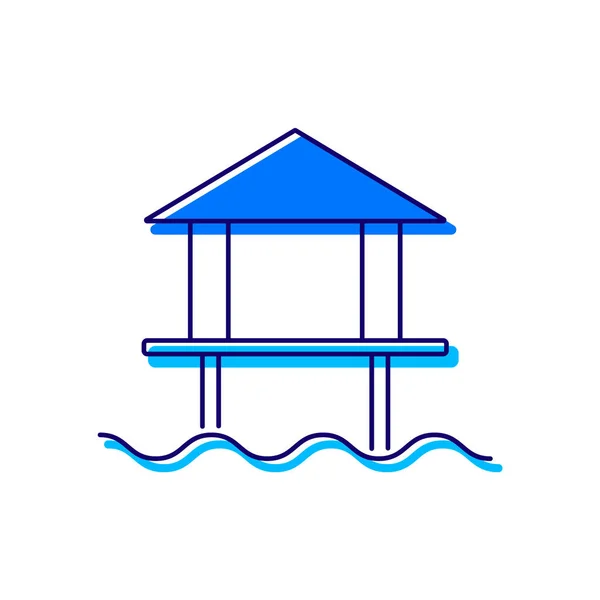 Water Bungalow Outline Icon Maldives Attraction Coral Island Tropical Resort — Stock Vector